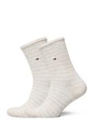 Th Women Sock 2P Small Stripe Lingerie Socks Regular Socks Beige Tommy Hilfiger