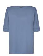 Cotton-Blend Boatneck Top Tops T-shirts & Tops Short-sleeved Blue Lauren Women