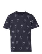 Owl Aop T-Shirt - Gots/Vegan Tops T-Kortærmet Skjorte Navy Knowledge Cotton Apparel