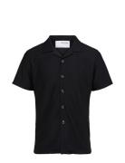 Slhloose-Plisse Resort Ss Shirt Ex Tops Shirts Short-sleeved Black Selected Homme
