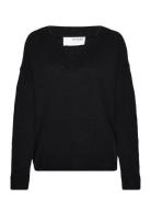 Slfmaline Ls Knit V-Neck Noos Tops Knitwear Jumpers Black Selected Femme