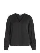 Viellette V-Neck L/S Top - Noos Tops Blouses Long-sleeved Black Vila