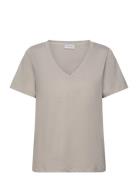 Liquid Touch V Neck Tee Ss Tops T-shirts & Tops Short-sleeved Beige Calvin Klein