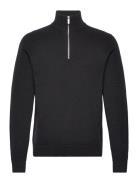 Slhdane Ls Knit Structure Half Zip Noos Tops Knitwear Half Zip Jumpers Black Selected Homme