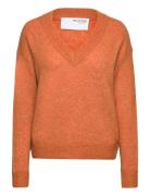 Slfmaline Ls Knit V-Neck Noos Tops Knitwear Jumpers Orange Selected Femme