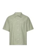 Cotton Linen Mateo Stripe Shirt Ss Tops Shirts Short-sleeved Green Mads Nørgaard