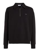 Cotton Comfort Wing Collar Q-Zip Tops Knitwear Half Zip Jumpers Black Calvin Klein