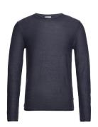 Sdjarah 62100 Knit Pullover Tops Knitwear Round Necks Navy Solid