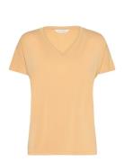 Mschfenya Modal V Neck Tee Tops T-shirts & Tops Short-sleeved Yellow MSCH Copenhagen