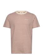 Akrod S/S Cot/Linen Stripe Tee Tops T-Kortærmet Skjorte Brown Anerkjendt