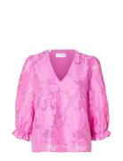 Slfcathi-Sadie 3/4 Top Ff Tops Blouses Short-sleeved Pink Selected Femme