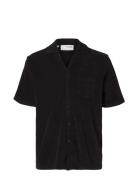 Slhrelax-Terry Ss Resort Shirt Ex Tops Shirts Short-sleeved Black Selected Homme