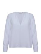 Viscose Crepe V-Neck Blouse Tops Blouses Long-sleeved Blue Tommy Hilfiger