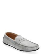 Slhsergio Suede Penny Driving Shoe Loafers Flade Sko Grey Selected Homme