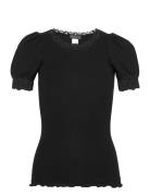 Organic T-Shirt W/ Lace Tops T-shirts & Tops Short-sleeved Black Rosemunde