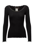 Rwbabette Ls U-Neck Lace T-Shirt Tops T-shirts & Tops Long-sleeved Black Rosemunde