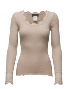 Rwbenita Ls O-Neck Lace T-Shirt Tops T-shirts & Tops Long-sleeved Beige Rosemunde