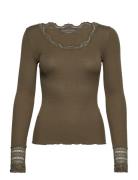 Rwbenita Ls O-Neck Lace T-Shirt Tops T-shirts & Tops Long-sleeved Green Rosemunde