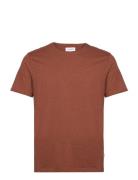 Mouliné O-Neck Tee S/S Tops T-Kortærmet Skjorte Brown Lindbergh