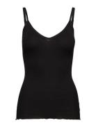 Silk Strap Top W/ Elastic Band Tops T-shirts & Tops Sleeveless Black Rosemunde