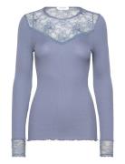 Silk T-Shirt Regular Ls W/Lace Tops T-shirts & Tops Long-sleeved Blue Rosemunde