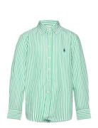 Striped Cotton Poplin Shirt Tops Shirts Long-sleeved Shirts Green Ralph Lauren Kids