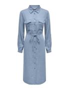 Onlcaro Ls Linen Shirt Dress Cc Pnt Knælang Kjole Blue ONLY