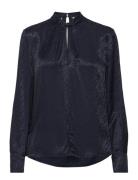 Vis Jacquard Knot Neck Blouse Tops Blouses Long-sleeved Navy Tommy Hilfiger