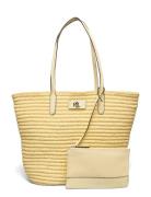 Leather-Trim Straw Large Brie Tote Bag Shopper Taske Yellow Lauren Ralph Lauren