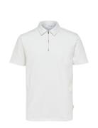 Slhrelax-Terry Ss Zip Polo Ex Tops Polos Short-sleeved White Selected Homme