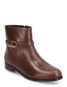 Briela Burnished Leather Bootie Shoes Boots Ankle Boots Ankle Boots Flat Heel Brown Lauren Ralph Lauren