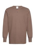 Slhphillip Ls Henley Noos Tops T-Langærmet Skjorte Brown Selected Homme