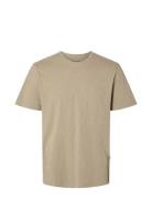 Slhaspen Slub Ss O-Neck Tee Noos Tops T-Kortærmet Skjorte Beige Selected Homme