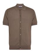 Knitted Polo Shirt With Buttons Tops Knitwear Short Sleeve Knitted Polos Brown Mango