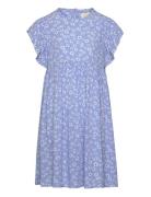 Dress Ss Flower Crepe Dresses & Skirts Dresses Casual Dresses Short-sleeved Casual Dresses Blue Creamie