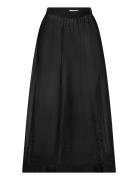 Hayden Pleated Wide Organza Midi Skirt Knælang Nederdel Black Malina