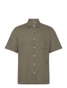 Regular-Fit Linen Shirt With Pocket Tops Shirts Short-sleeved Khaki Green Mango