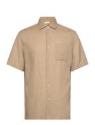 Regular-Fit Linen Shirt With Pocket Tops Shirts Short-sleeved Beige Mango