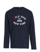 Monotype Flock Regular Tee Ls Tops T-shirts Long-sleeved T-Skjorte Navy Tommy Hilfiger