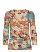 Floral Jersey Surplice Top Tops T-shirts & Tops Long-sleeved Brown Lauren Ralph Lauren