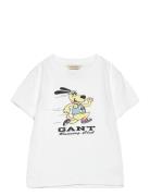 Gant Running Dog Print T-Shirt Tops T-Kortærmet Skjorte White GANT