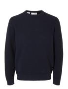 Slhross Ls Knit Structure Crew Neck Noos Tops Knitwear Round Necks Navy Selected Homme