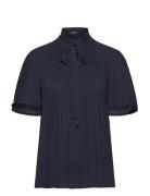 Pleated Georgette Blouse Tops Blouses Short-sleeved Navy Lauren Ralph Lauren