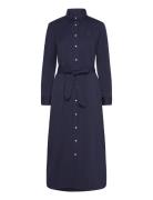 Belted Cotton Midi Shirtdress Knælang Kjole Navy Polo Ralph Lauren