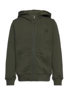 Badge Zip Hood Sweat - Gots/Vegan Tops Sweatshirts & Hoodies Hoodies Khaki Green Knowledge Cotton Apparel