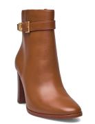 Bailey Burnished Leather Bootie Shoes Boots Ankle Boots Ankle Boots With Heel Brown Lauren Ralph Lauren