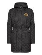 Crest-Patch Diamond-Quilted Hooded Coat Quiltet Jakke Black Lauren Ralph Lauren