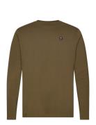 Viggo Badge Long Sleeve - Regenerat Tops T-Langærmet Skjorte Khaki Green Knowledge Cotton Apparel