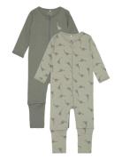 Nbmnightsuit 2P Zip Ff Green Dino Noos Pyjamas Sie Jumpsuit Green Name It