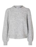 Slflulu Ls Knit Rib O-Neck Noos Tops Knitwear Jumpers Grey Selected Femme